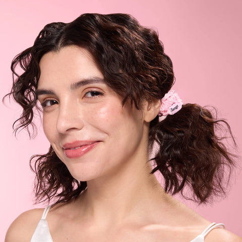 Small Satin Scrunchies 6 Piece Set - Black and Blush