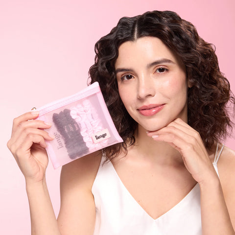 Small Satin Scrunchies 6 Piece Set - Black and Blush